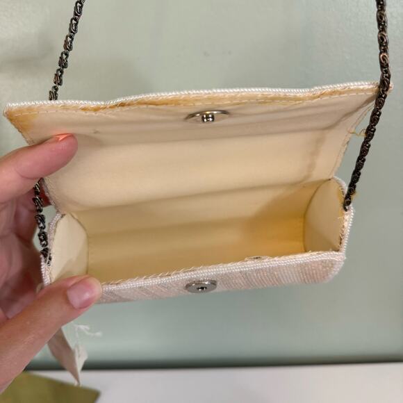 Vintage Sling Crossbody Bag Womens Beaded Elegant Handicraft Chain Strap Pastel